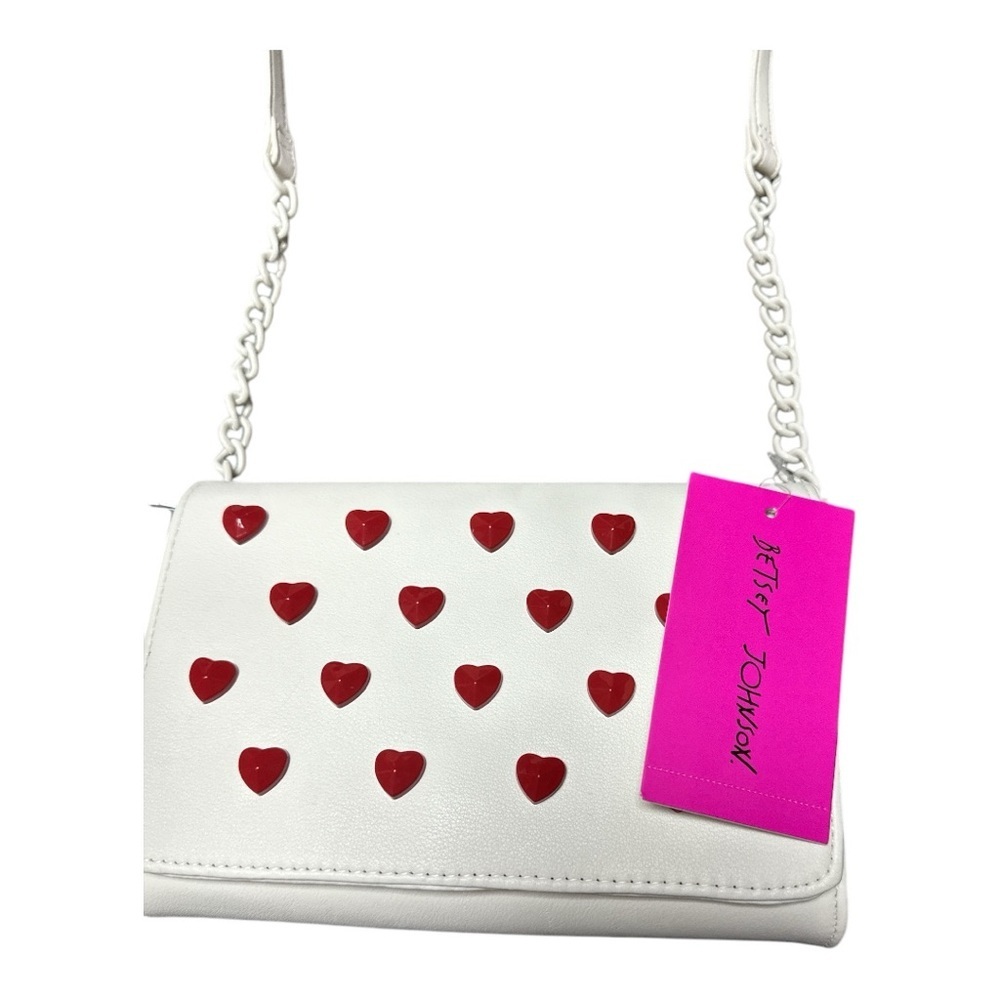 Betsey Johnson White Crossbody Bag with Red Hearts